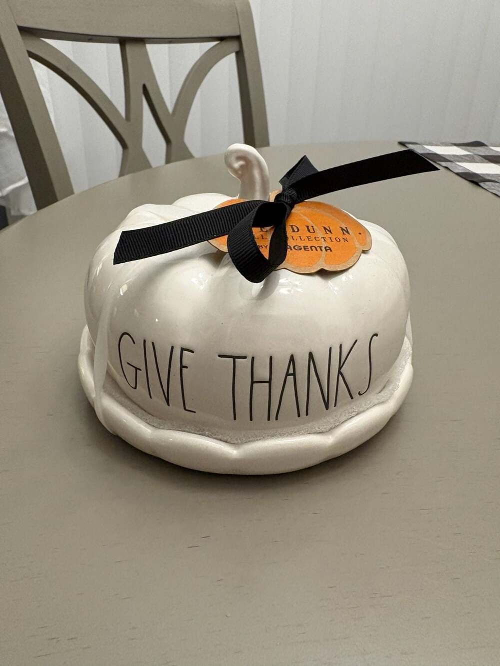 Rae Dunn Give Thanks White Pumpkin Butter Dish With Lid